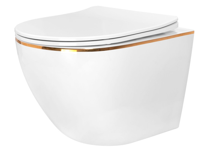 Унітаз REA Carlo Білий Mini Flat Золото Edge REA-C1222