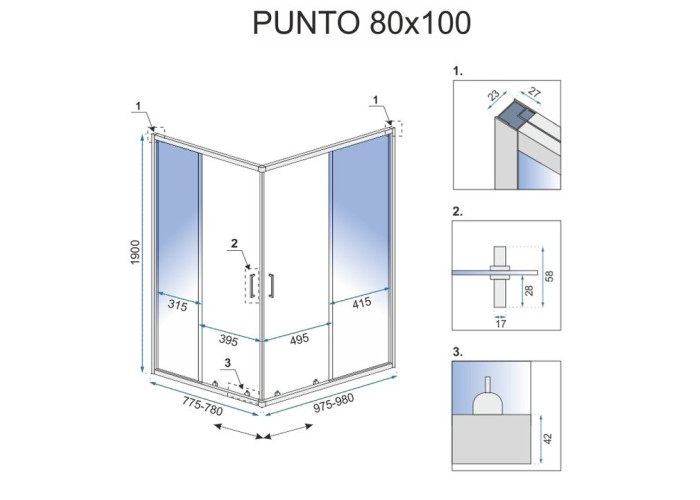 Душова Кабіна REA Punto Чорний 80x100 + Душовий Піддон Savoy Чорний KPL-4806-4087