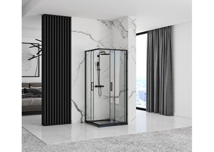 Душова Кабіна REA Punto Чорний 80x80 + Душовий Піддон Savoy Чорний KPL-4800-4804