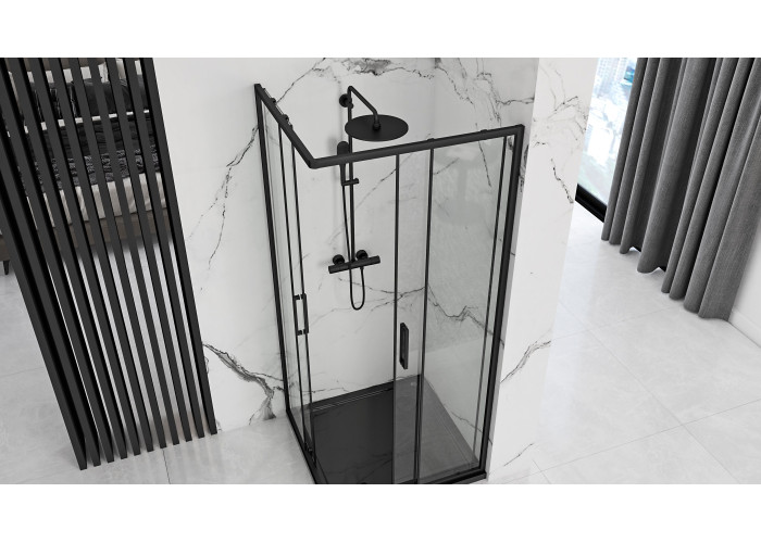 Душова Кабіна REA Punto Чорний 80x80 + Душовий Піддон Savoy Чорний KPL-4800-4804
