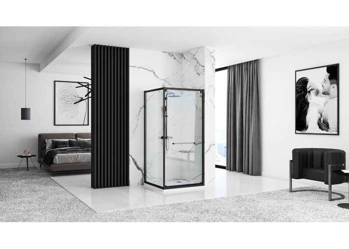 Душова Кабіна REA Space In Чорний 90x90 + Душовий Піддон Чорний Savoy KPL-8881-4803