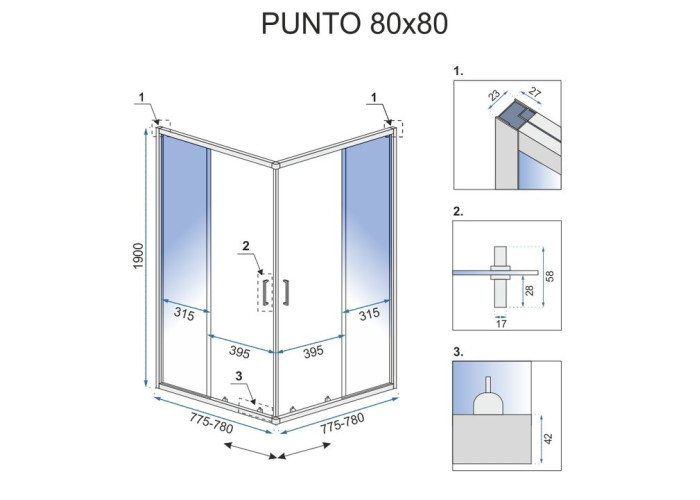 Душова Кабіна REA Punto Чорний 80x80 + Душовий Піддон Savoy Чорний KPL-4800-4804