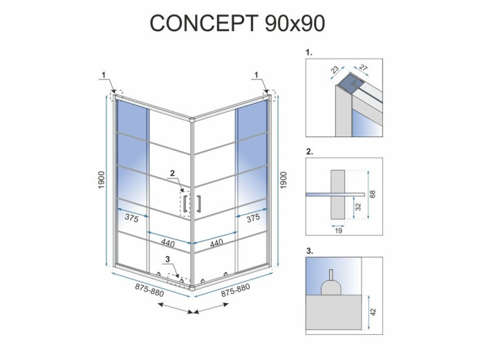 Душова Кабіна REA Concept Чорний 90x90 REA-K5478
