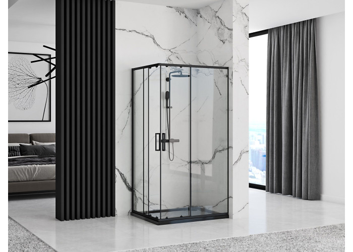 Душова Кабіна REA Punto Чорний 80x100 + Душовий Піддон Savoy Чорний KPL-4806-4087
