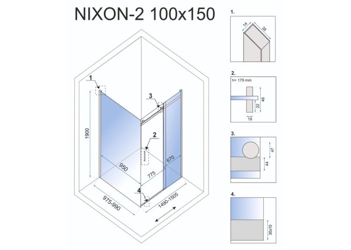 Душова Кабіна REA Nixon 100x150 P KPL-K5014-K5009