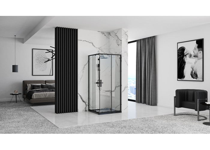 Душова Кабіна REA Punto Чорний 80x80 + Душовий Піддон Savoy Чорний KPL-4800-4804