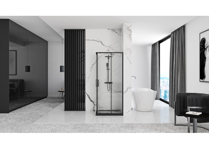 Душова Кабіна REA Punto Чорний 80x80 + Душовий Піддон Savoy Чорний KPL-4800-4804