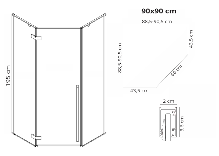 Душова Кабіна REA Душова Кабіна REA Чорний Мат 90x90 REA-K5622