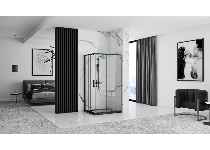 Душова Кабіна REA Punto Чорний 80x100 + Душовий Піддон Savoy Чорний KPL-4806-4087