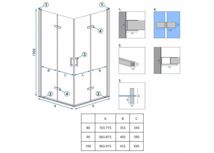 Душова Кабіна REA Molier Хром Double 80x100 KPL-6367-6371