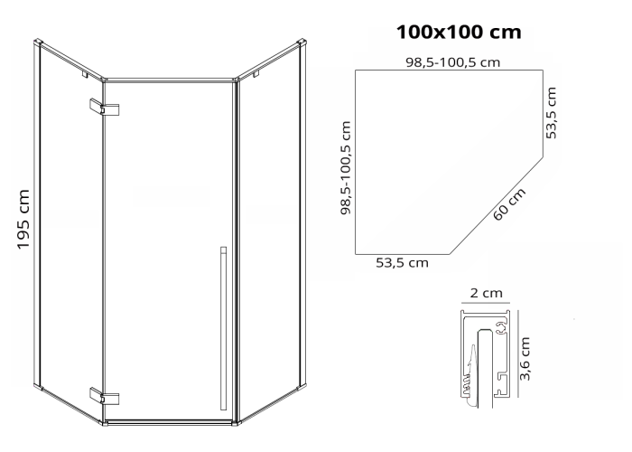 Душова Кабіна REA Diamond 100x100 Чорний REA-K5623