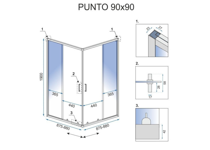 Душова Кабіна REA Punto 90x90 + Душовий Піддон Savoy KPL-0867-1906