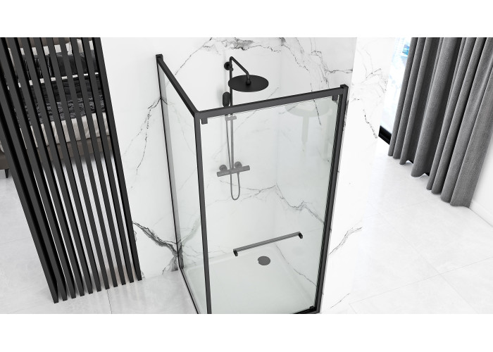 Душова Кабіна REA Space In Чорний 90x90 + Душовий Піддон Чорний Savoy KPL-8881-4803